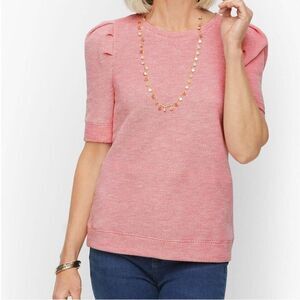 Talbots Pink Fleece Lined Puff Sleeve Crew Neck Casual Jacquard Top Size XL